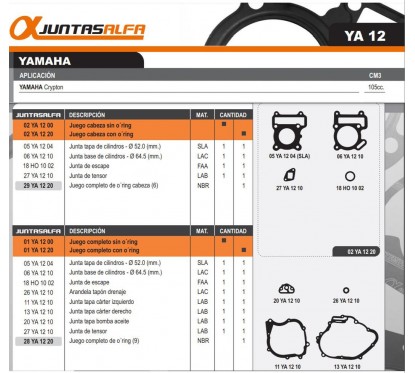JUNTA CABEZA CILINDRO YAMAHA CRYPTON T-105 -  T-110  C- ORING