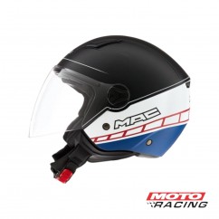 CASCO BEAT STRADA NEGRO-BLANCO-AZUL ABIERTO C- VISOR "M" (MAC)
