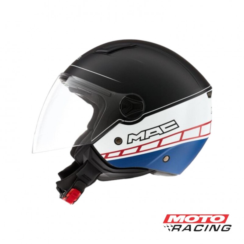 CASCO BEAT STRADA NEGRO-BLANCO-AZUL ABIERTO C- VISOR "XXL" (MAC)