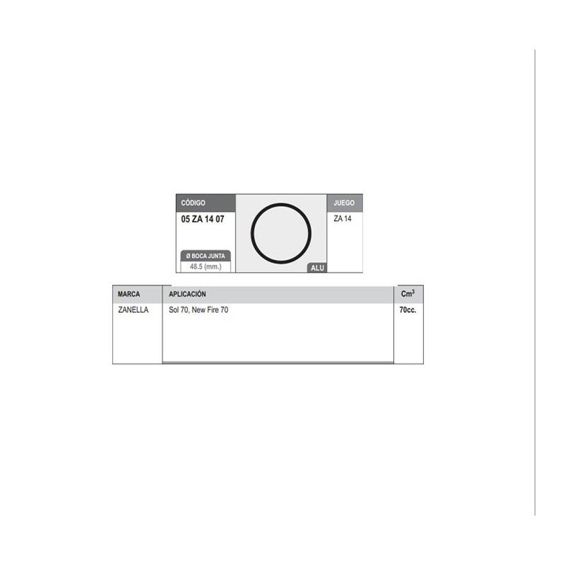 JUNTA TAPA CILINDRO ZANELLA SOL 70/ NEW FIRE 70