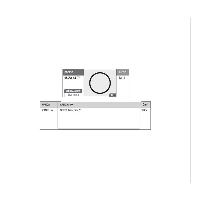 JUNTA TAPA CILINDRO ZANELLA SOL 70-  NEW FIRE 70