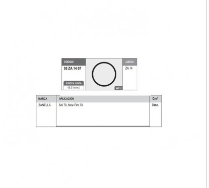 JUNTA TAPA CILINDRO ZANELLA SOL 70/ NEW FIRE 70