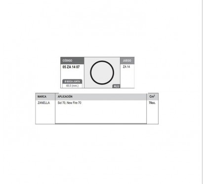 JUNTA TAPA CILINDRO ZANELLA SOL 70-  NEW FIRE 70