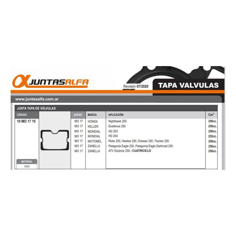 JUNTA TAPA VALVULA HONDA CB 250 NIGHTHAWK