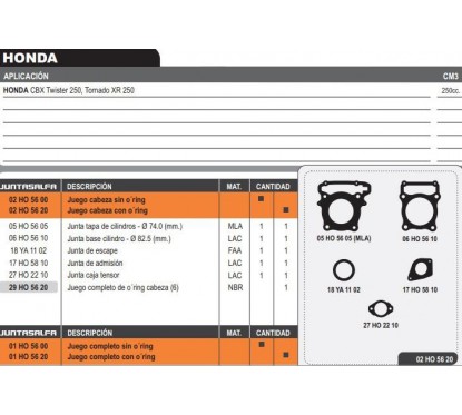 JUNTA CABEZA CILINDRO HONDA TWISTER-  TORNADO 290 S- ORING