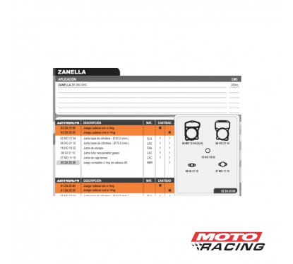 JUNTA CABEZA CILINDRO ZANELLA ZR 200 OHC S- ORING (ALFA)