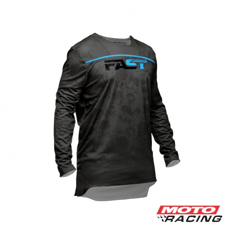 REMERA JERSEY MOTOCROS/ENDURO FAST GRIS PLOMO/AZUL "M" (PRO TO)