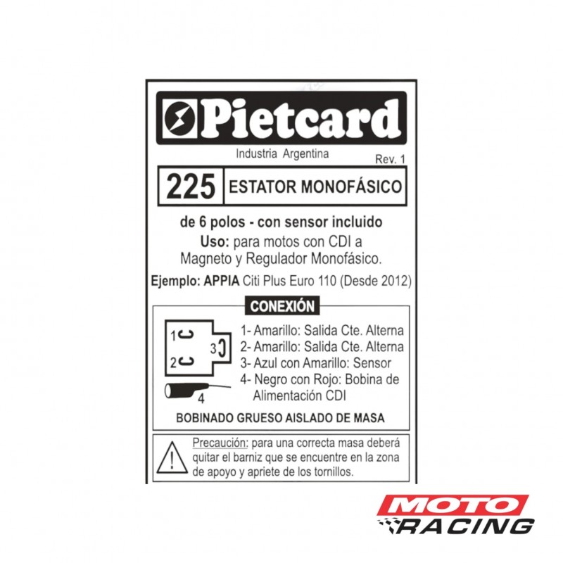 ESTATOR APPIA CITI PLUS 110 D '12 C/ENC C.A. A MAG 6 POLOS (PI)