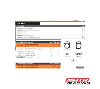 JUNTA CABEZA CILINDRO GILERA VC 200R -  MOTOMEL SR 200 (ALFA)