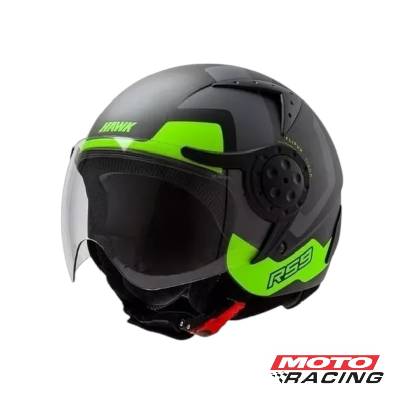 CASCO ABIERTO RS9 BULLET NEGRO C-  VERDE - GRIS MATE "L" 60cm (HAWK)