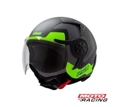 CASCO ABIERTO RS9 BULLET NEGRO C/ VERDE - GRIS MATE "XL" 62cm (HAWK)