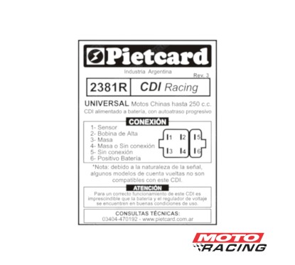 CDI UNIVERSAL ALIMENTADO BATERIA 12V 6 TERMINALE RED (PIETCARD)
