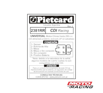 CDI UNIVERSAL ALIMENTADO BATERIA 12V 6 TERMINALE RED (PIETCARD)