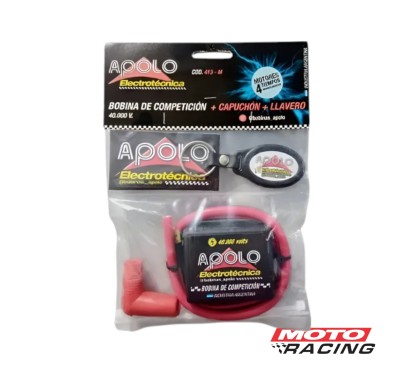 BOBINA ALTA COMPETICION 4T 40000VOLTS +CAPUCHON+CABLE  (APOLO)