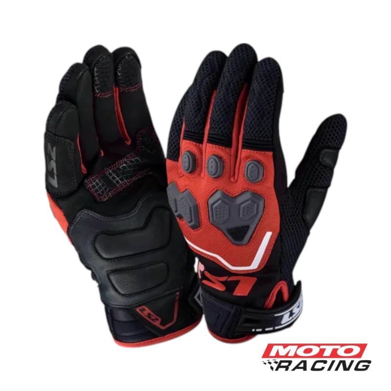 GUANTES VEGA TELA-  CUERO NEGRO C-  ROJO "M" (LS2)