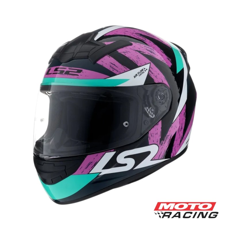 CASCO 352 ROOKIE WOLVES C/SPOILER NEGRO/ VERDE AGUA/ ROSA "M" (LS2)