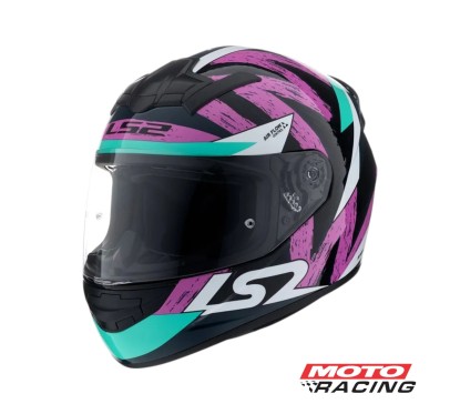 CASCO 352 ROOKIE WOLVES C/SPOILER NEGRO/ VERDE AGUA/ ROSA "M" (LS2)