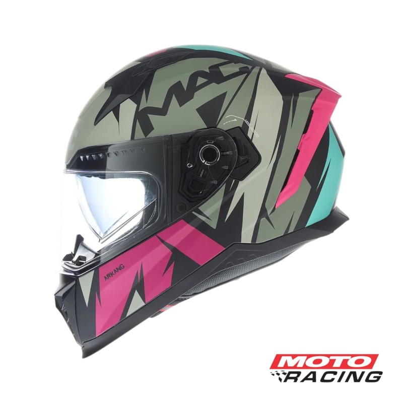 CASCO 069 FORCE ARKANG D- VISOR ROSA-  VERDE MILITAR MATE "L" (MAC)