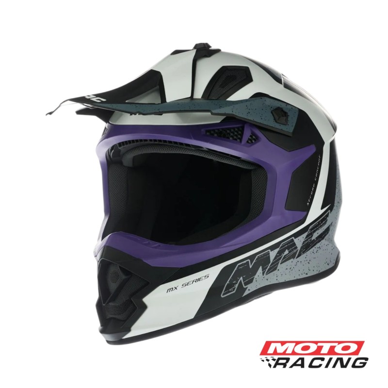 CASCO MX609 VIRTUS FOSTER CROSS NEGRO-  BLANCO-  VIOLETA MATE "M" (MAC)