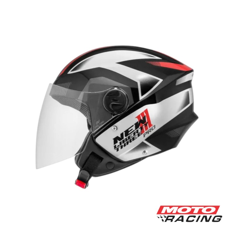 CASCO NEW LIBERTY ABIERTO NEGRO-  BLANCO-  ROJO "M" 58mm (PRO TORK)
