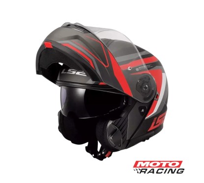 CASCO 908 STROBE PHANTOM REBAT D- VISOR NEGRO-  ROJO-  GRIS "S" (LS2)
