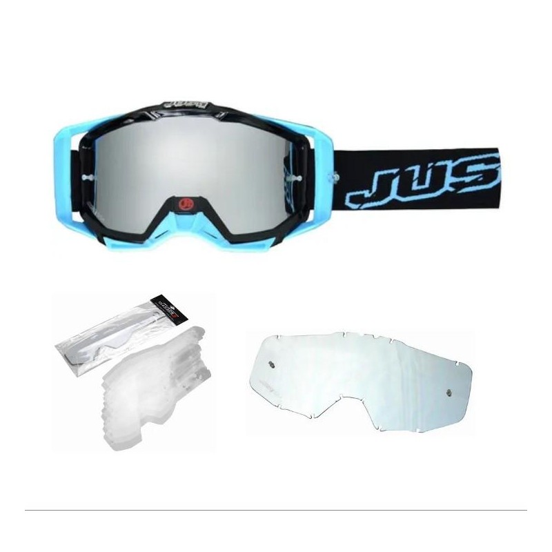 ANTIPARRA JUST 1 IRIS NEON NEGRA-  AZUL + LENTE + TEAR OFF