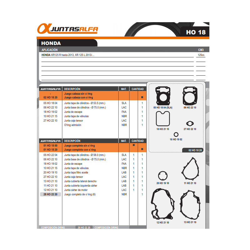 JUNTA MOTOR HONDA XR 125L C/O'RING (ALFA)