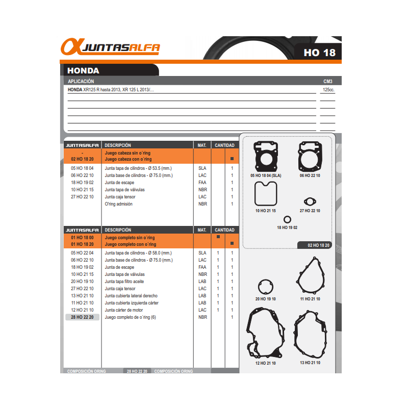 JUNTA MOTOR HONDA XR 125L C- ORING (ALFA)