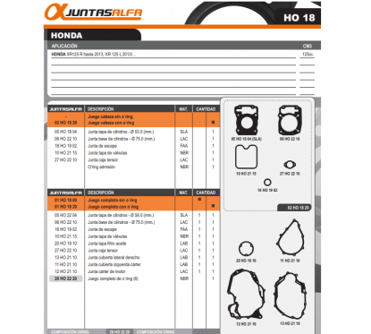 JUNTA MOTOR HONDA XR 125L C/O'RING (ALFA)