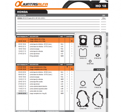 JUNTA MOTOR HONDA XR 125L C- ORING (ALFA)