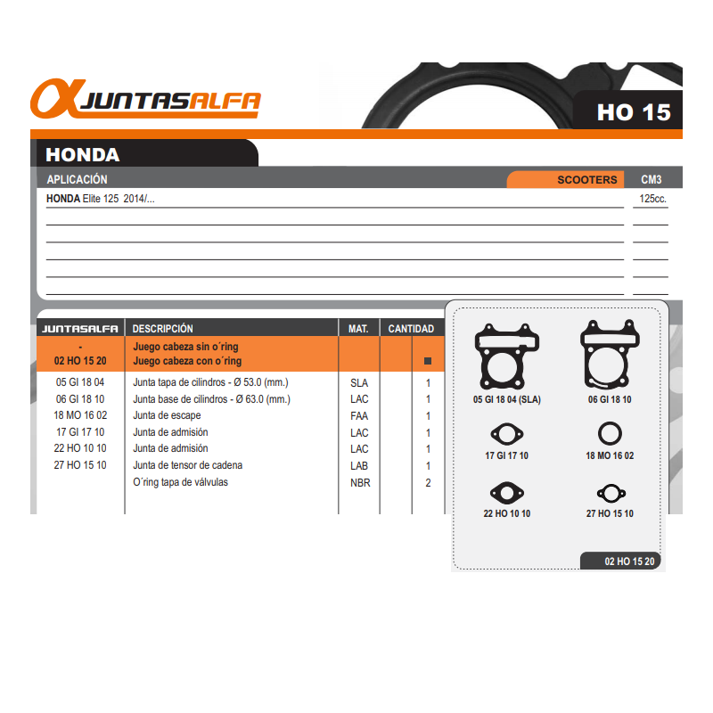 JUNTA CABEZA CILINDRO HONDA ELITE 125 '14 C/O'RING (ALFA)