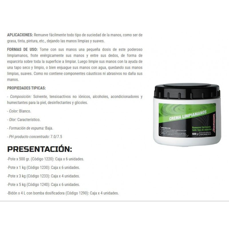 CREMA LIMPIA MANOS 1kg JARAMA