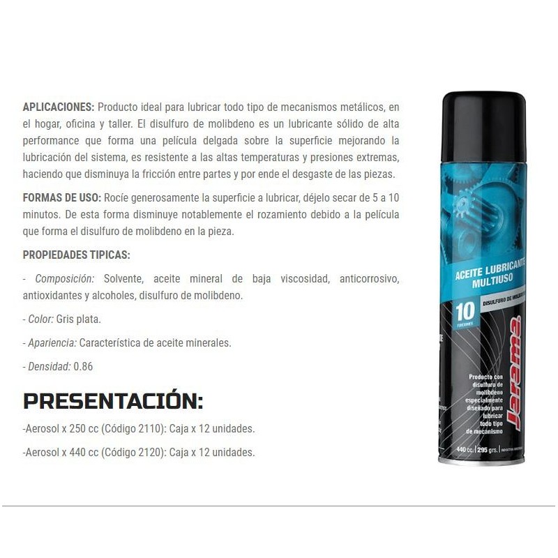 ACEITE LUBRICANTE MULTIUSO C- DISULFURO MOLIBDENO 440cc JARAMA