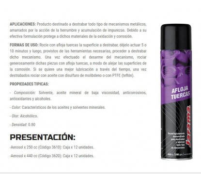 ACEITE AFLOJA TUERCA Y TORNILLOS 250cc AFLOJA TUERCA JARAMA