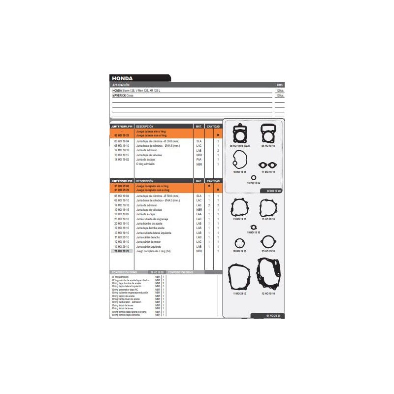 JUNTA MOTOR HONDA STORM 125 / V MEN 125/ XR 125 L (HADA)