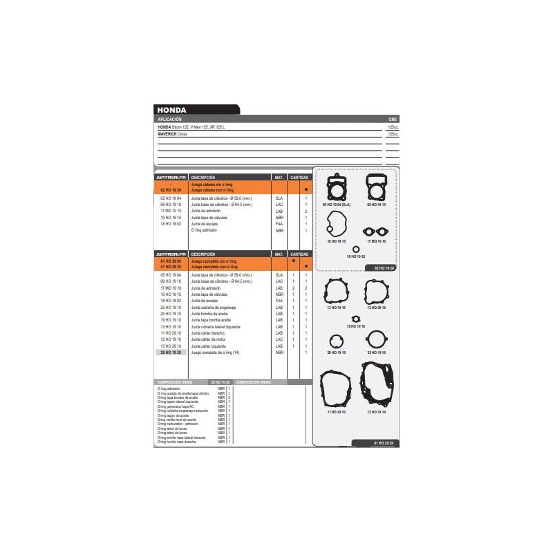 JUNTA MOTOR HONDA STORM 125 -  V MEN 125-  XR 125 L (HADA)