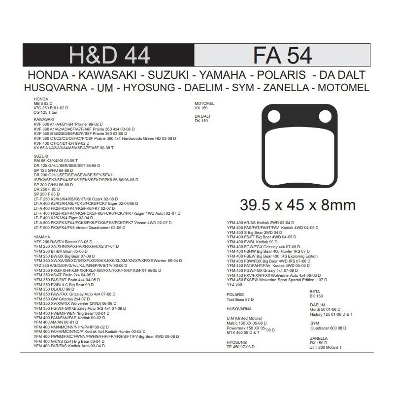 PASTILLA FRENO CG 125 TITAN- FAN -  TITAN 150 -  RX 150 FA54-HD44