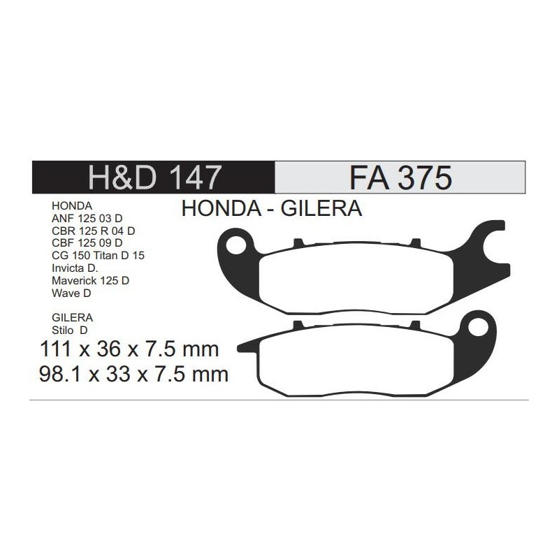 PASTILLA FRENO HONDA WAVE M-N- CBF 150 INVICTA- NEW TITAN (HADA)