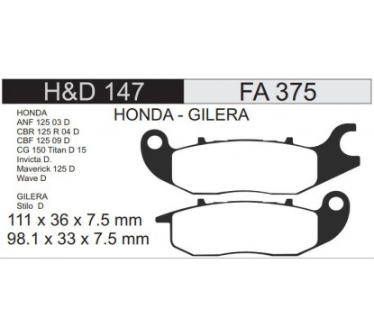 PASTILLA FRENO HONDA WAVE M-N- CBF 150 INVICTA- NEW TITAN (HADA)