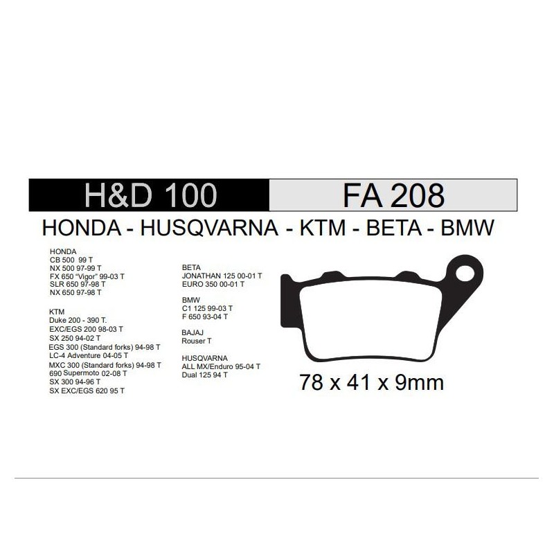 PASTILLA FRENO BAJAJ NS 200 TRASERA - HD100 (HADA)