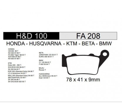 PASTILLA FRENO BAJAJ NS 200 TRASERA - HD100 (HADA)