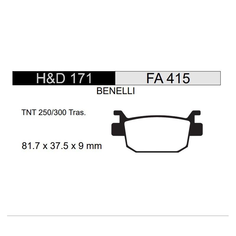 PASTILLA FRENO BENELLI TNT 300 TRASERA = HD171 (HADA)