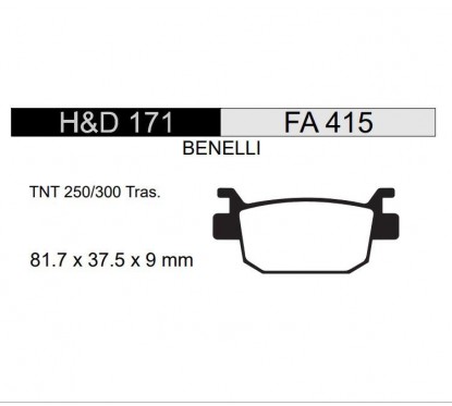 PASTILLA FRENO BENELLI TNT 300 TRASERA = HD171 (HADA)