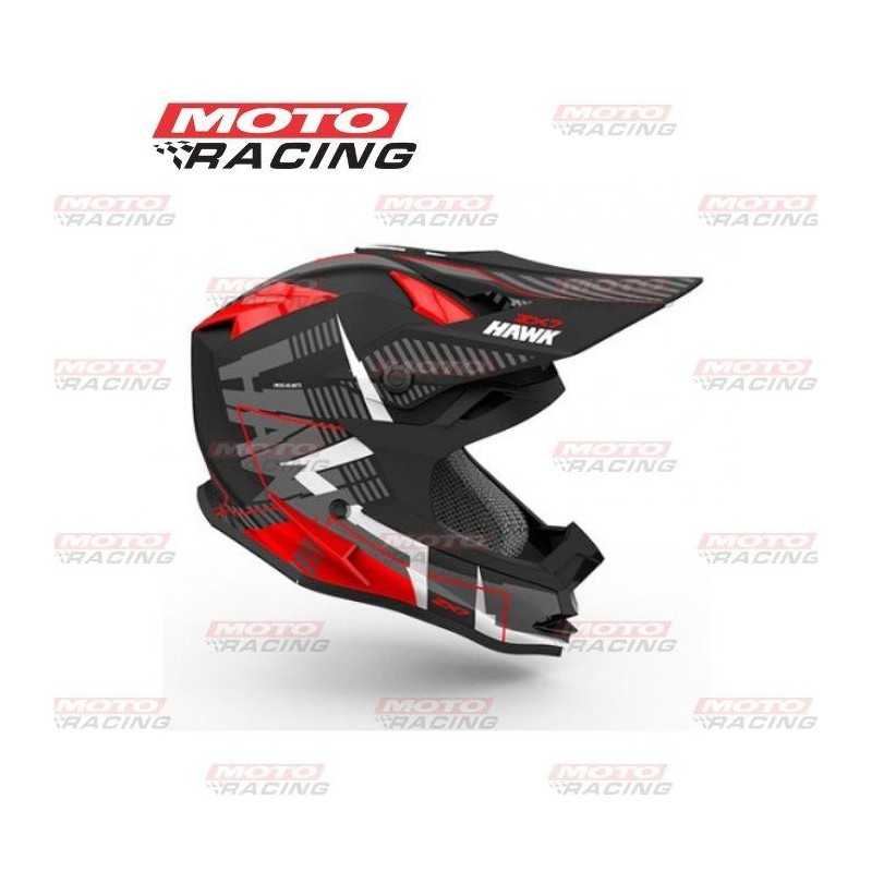 CASCO HAWK ZX7 CROSS NEGRO -  ROJO MATE "L" 60cm