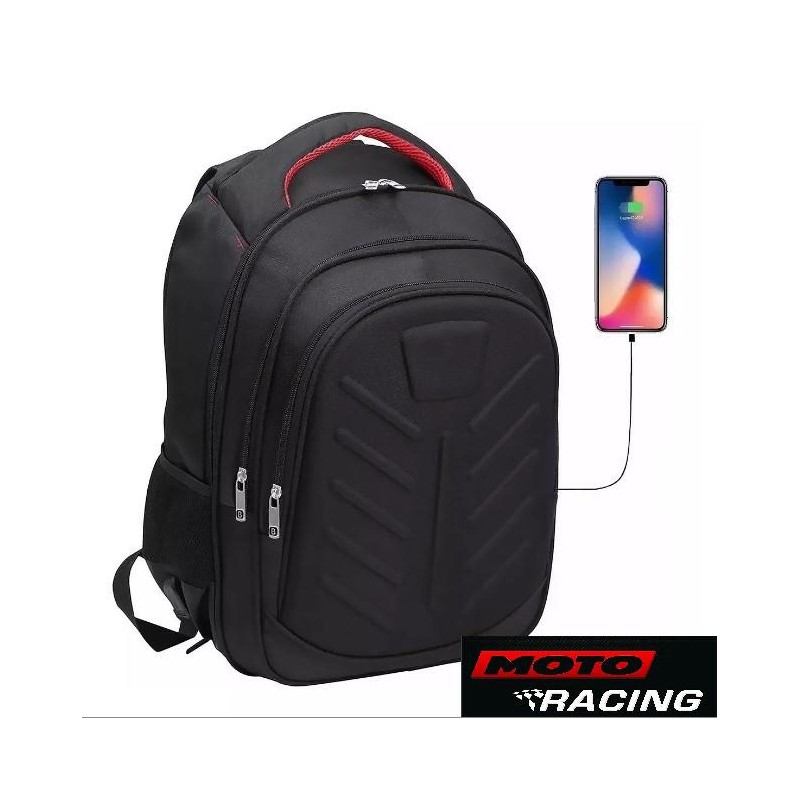 MOCHILA SPORT VIAJE NEGRA C/ROJO PORTA NOTEBOOK C/USB