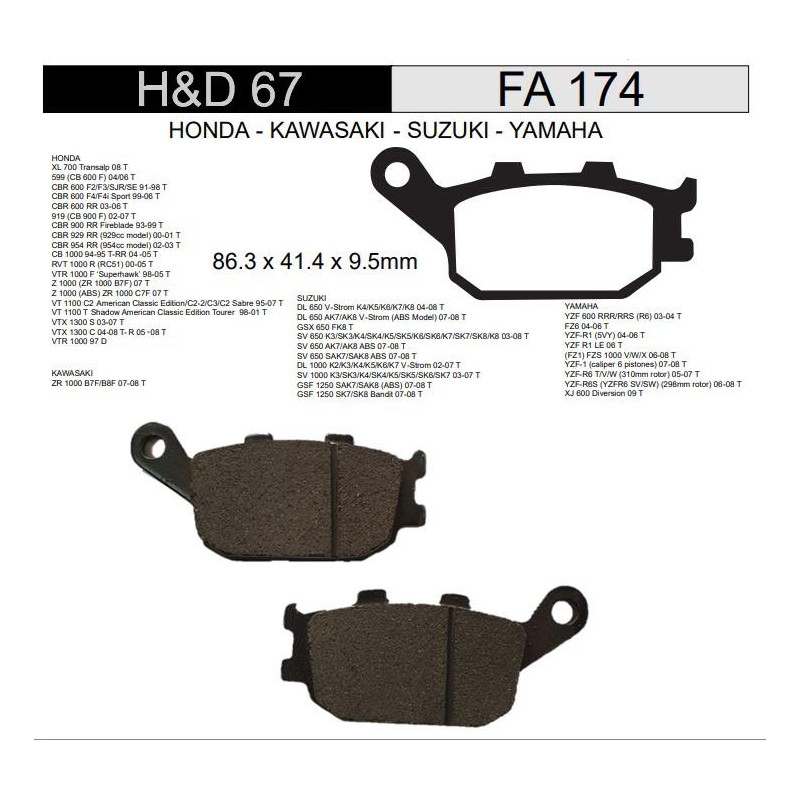 PASTILLA FRENO HONDA CBR 300- CBR600- TRANSALP TRASERA (DIAFRAG)