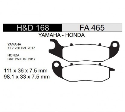 PASTILLA FRENO YAMAHA XTZ 250 16 DEL-  CRF 250 L 13 DEL (FRASLE)