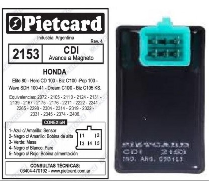 CDI GILERA SMASH 110- BIZ- WAVE 5 TERMINALES