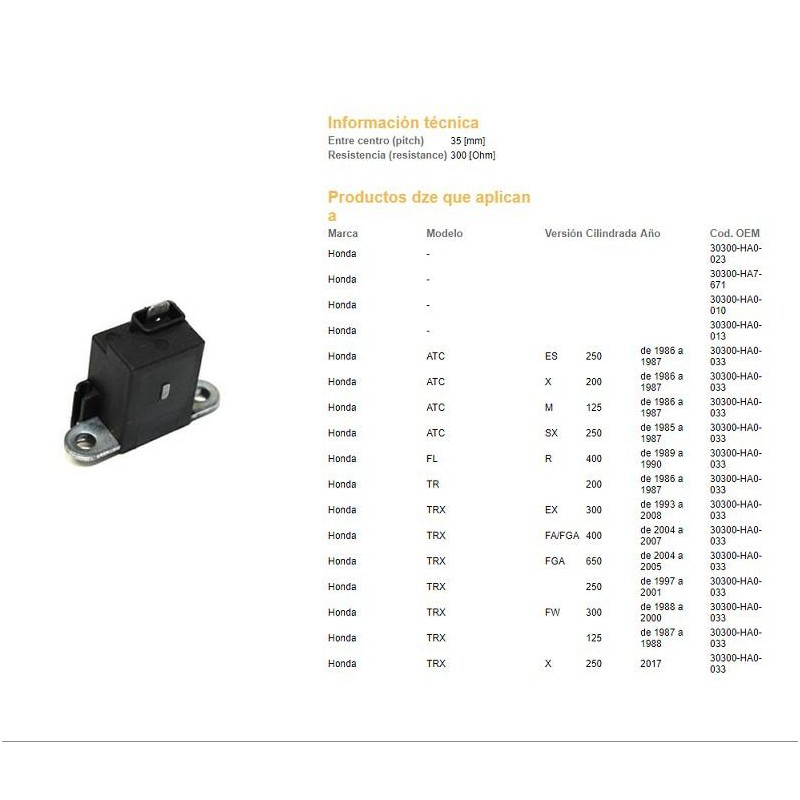 SENSOR HONDA CBX / NX / XR 200 DZE