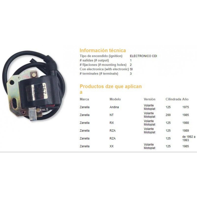 BOBINA ALTA ZANELLA VOLANTE MAGNETICO ELECTRONICO MOTOPLAT